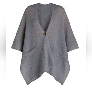 Time and Tru Women's Knit Fashion Ruana with Single Button, One Size,HeatherGray